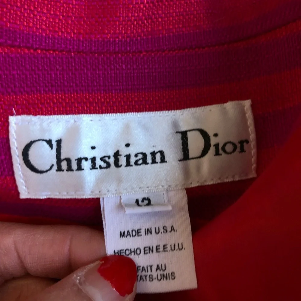 Christian Dior Vintage Pink Striped Blazer and Skirt Suit Set Size 12